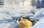 手绘冬天雪景背景墙