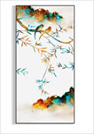 金色水墨花鸟山水晶瓷画