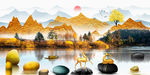 中式石来运转麋鹿山水晶瓷装饰画
