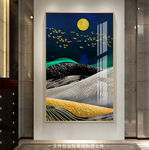 金色麋鹿抽象山水玄关装饰画