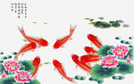 九鱼荷花电视背景墙