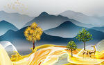 简约山水背景墙画 tif分层