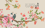 中式水墨玄关屏风花鸟装饰画背景