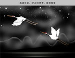 白鹤夜空繁星烟雾黑夜山飞鸟