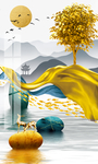 发财树黄金树麋鹿山水图片