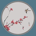新中式圆形花鸟装饰画