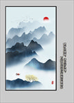 手绘新中式玄关水墨山水装饰画