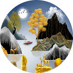 麋鹿山水抽象圆形装饰画晶瓷画