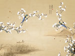 中式水墨花鸟山水装饰画玄关沙发