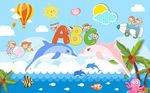 卡通儿童海景沙滩背景图片