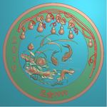 圆形葫芦荷花鱼圆牌精雕图浮雕图