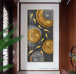 新中式抽象金色年轮九鱼图装饰画