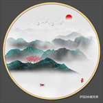 圆形水墨画