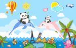 儿童房卡通海豚跳跃背景墙壁纸