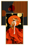 爱马仕橙抽象戴帽美女组合装饰画