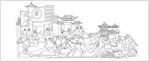 丝绸之路之茶文化浮雕壁画线稿