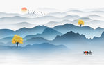 新中式山水电视背景墙