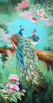 孔雀牡丹风景油画