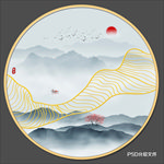 圆形水墨画