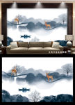 山水麋鹿背景