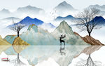 意境 山水画背景墙 TIF分层