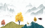 简约 山水画背景墙 TIF分层