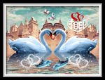 心心相印浪漫古堡天鹅湖装饰画