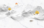 新中式国画山水电视背景墙