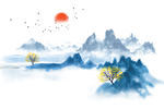 新中式水墨山水背景墙壁画