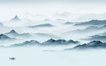 蓝色意境山水背景 tif分层