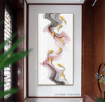 禅意抽象水墨九鱼图玄关装饰画