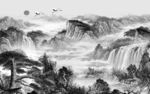 山水国画灰色框画 TIF分层