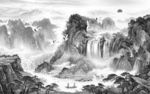 极简山水灰色框画 TIF分层