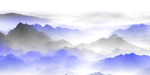 蓝色水墨山水画