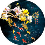 麋鹿九鱼图抽象圆形装饰画