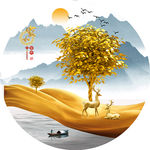 麋鹿石来运转抽象圆形装饰画