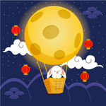 可爱中秋节月亮热气球贺卡矢量图
