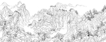 手绘山水白描线条画