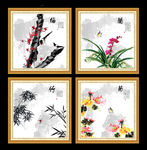梅兰竹菊四条屏梅兰竹菊