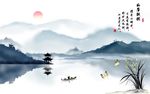 兰花山水旭日东升电视背景墙