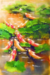 九鱼图油画