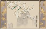 花鸟新中式山水电视背景墙