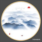 圆形水墨画