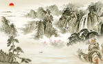 国画山水大气墙画 tif分层