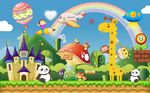 卡通动物城堡乐园背景墙