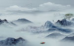 蓝色高清山水画 文件分层画