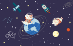 卡通猫咪宇宙太空儿童背景墙
