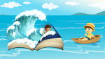 手绘在书的海洋中遨游插画设计