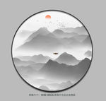 圆形山水画水墨山水画圆框山水