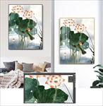 新中式水墨荷花山水装饰画